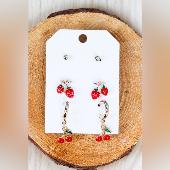 Jewelry - Crystal Avenue Gold Tone 3 Pair Earring Set